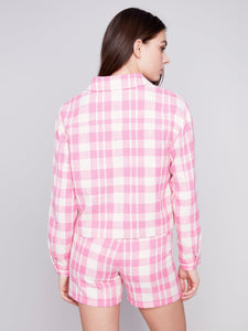 YARN DYE CHECK CROPPED JACKET-Jackets & Sweaters-CHARLIE B-Coriander