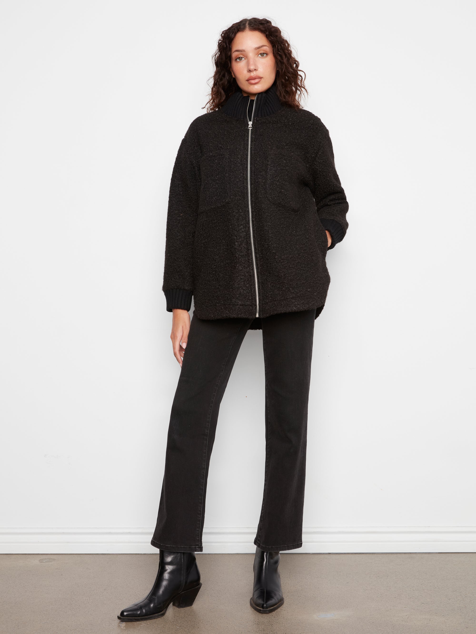 ZIP FRONT JACKET | BOUCLE-Jackets & Sweaters-CHARLIE B-Coriander