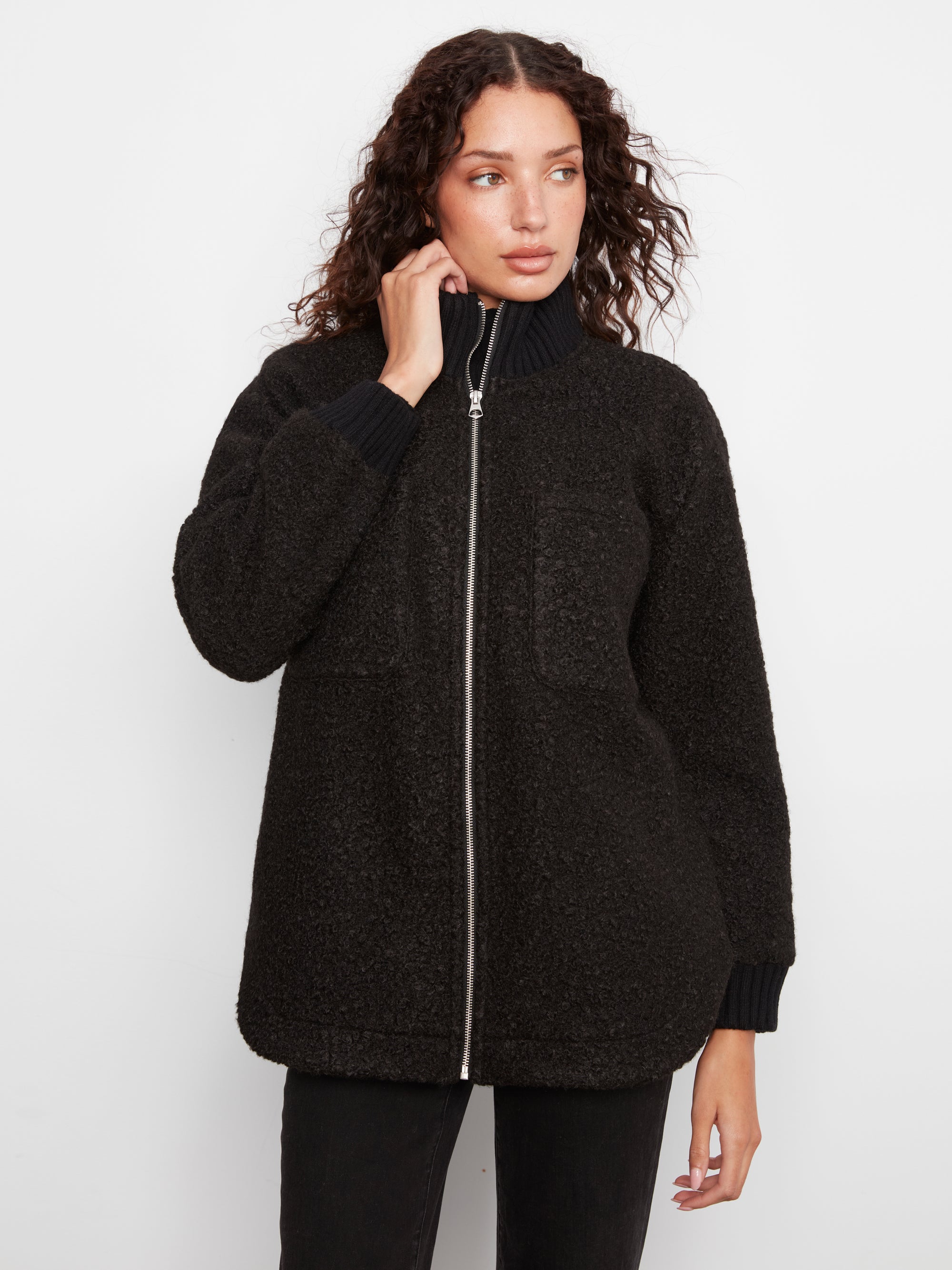 ZIP FRONT JACKET | BOUCLE-Jackets & Sweaters-CHARLIE B-Coriander