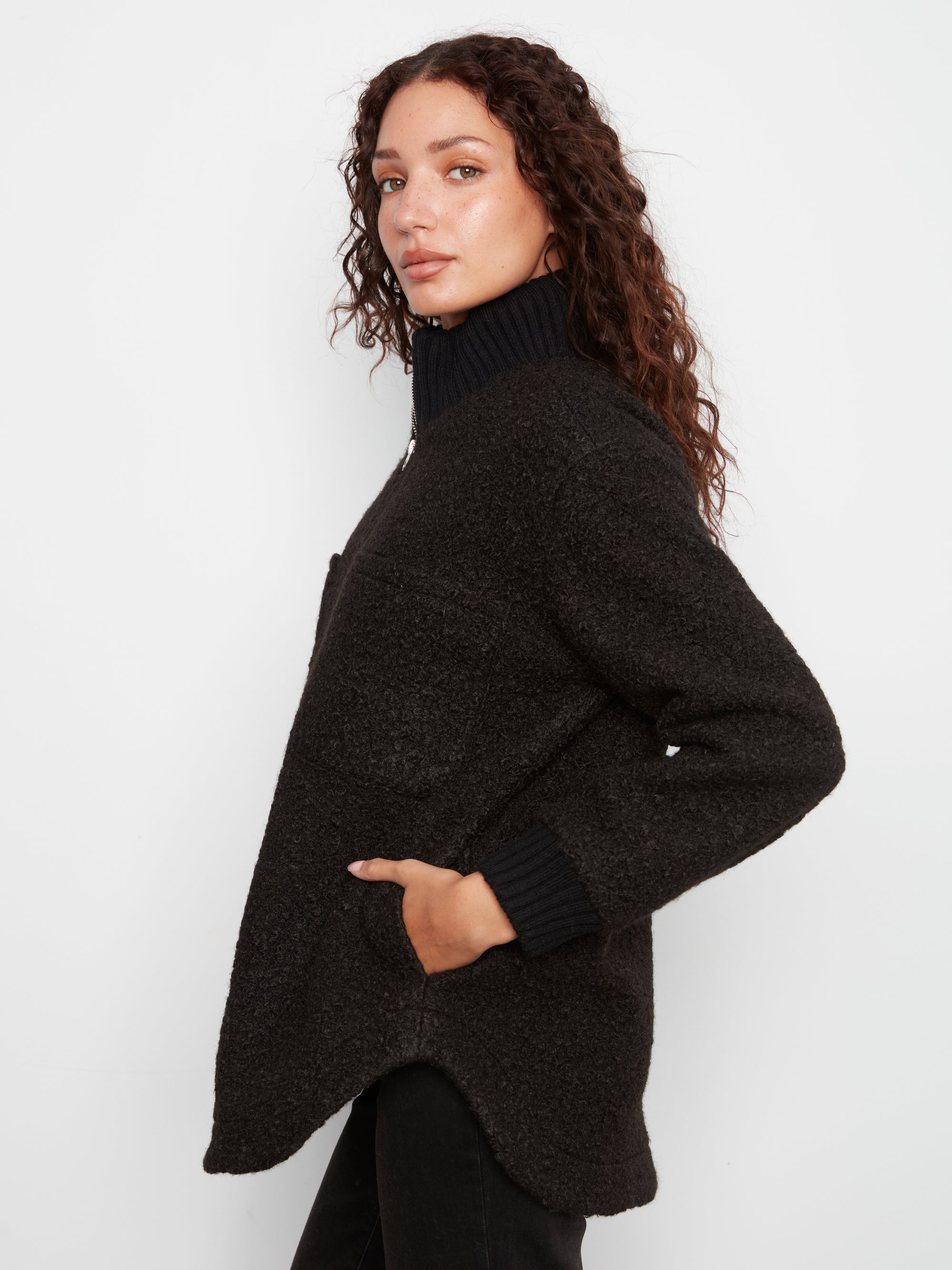 ZIP FRONT JACKET | BOUCLE-Jackets & Sweaters-CHARLIE B-Coriander