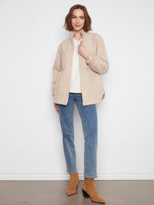 ZIP FRONT JACKET | BOUCLE: HEATHERED ALMOND-Jackets & Sweaters-CHARLIE B-Coriander