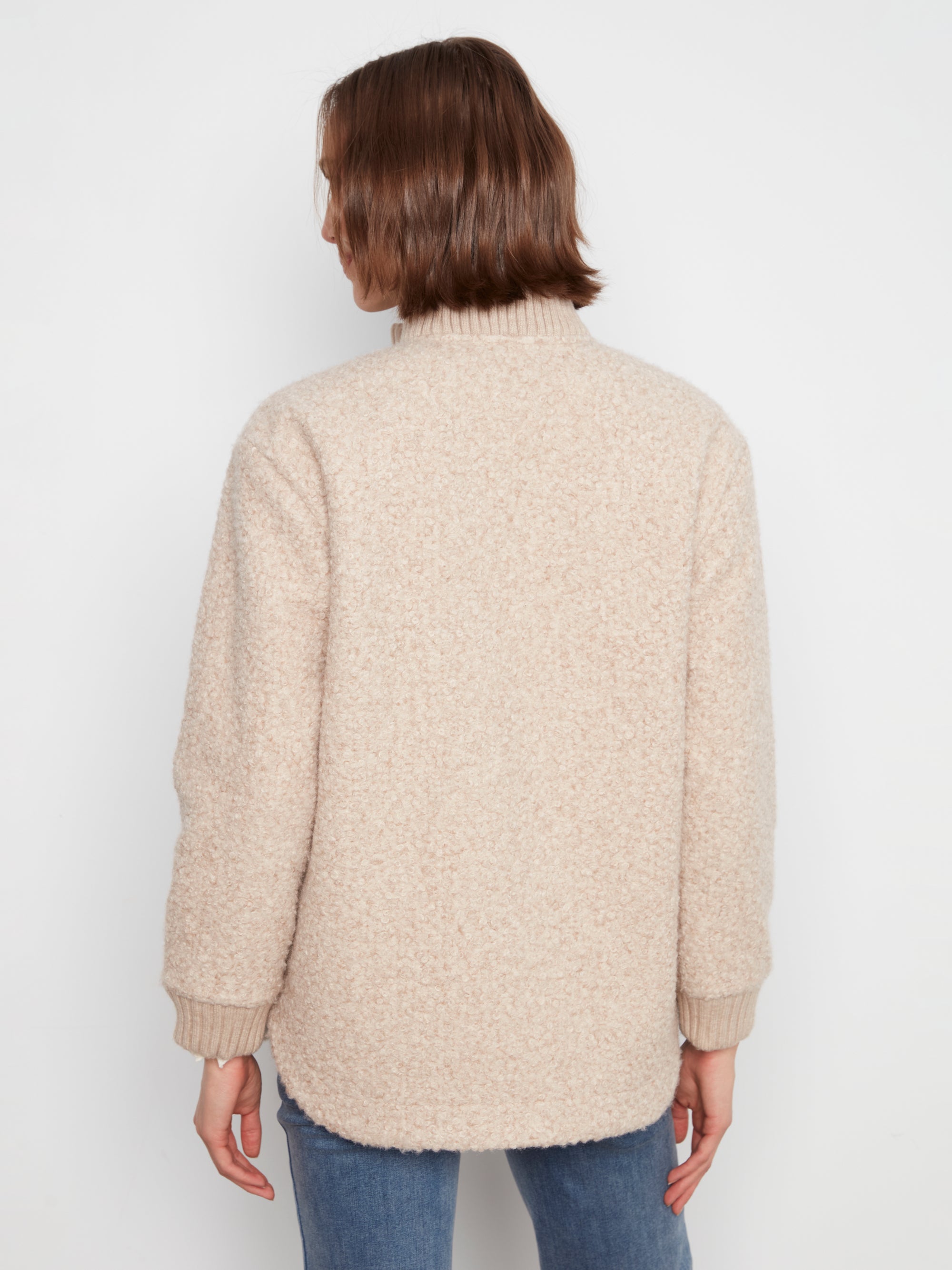 ZIP FRONT JACKET | BOUCLE: HEATHERED ALMOND-Jackets & Sweaters-CHARLIE B-Coriander