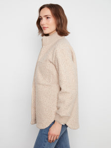 ZIP FRONT JACKET | BOUCLE: HEATHERED ALMOND-Jackets & Sweaters-CHARLIE B-Coriander