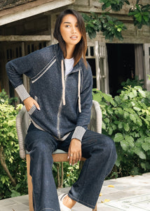 ZIP UP CARDIGAN | TWO-TONE-Jackets & Sweaters-ZAKET & PLOVER-XSMALL-DENIM-Coriander