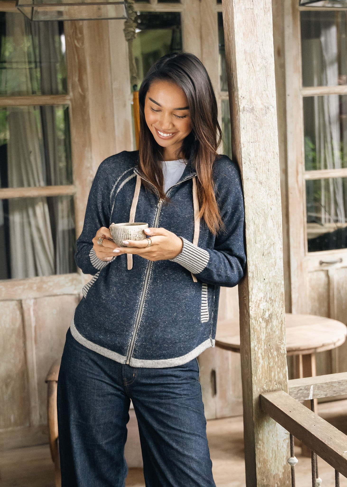 ZIP UP CARDIGAN | TWO-TONE-Jackets & Sweaters-ZAKET & PLOVER-Coriander