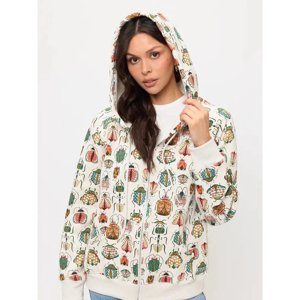 ZIP UP HOODIE | COLOURFUL BUGS-Jackets & Sweaters-SM WARDROBE-SMALL-Coriander