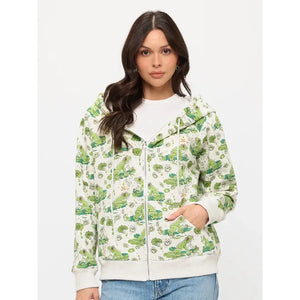ZIP UP HOODIE | LILY PADS AND FROGS-Jackets & Sweaters-SM WARDROBE-Coriander