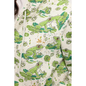 ZIP UP HOODIE | LILY PADS AND FROGS-Jackets & Sweaters-SM WARDROBE-Coriander