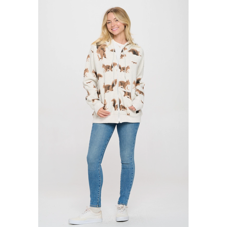 ZIP UP HOODIE | SQUIRRELS ALL OVER-Uncategorised-SM WARDROBE-Coriander