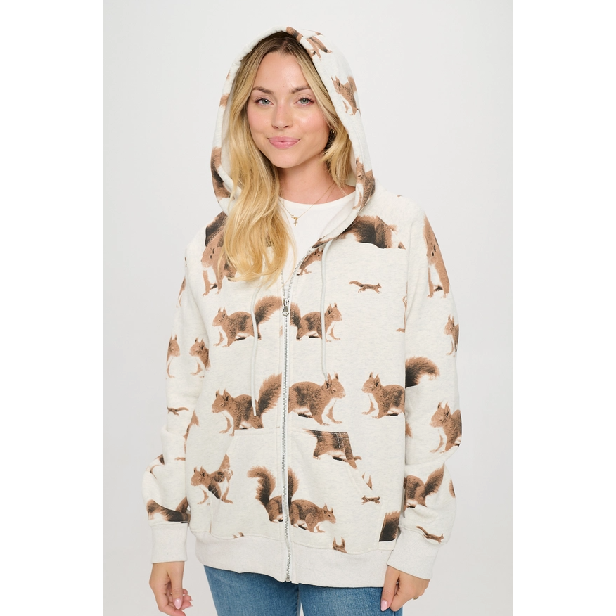 ZIP UP HOODIE | SQUIRRELS ALL OVER-Uncategorised-SM WARDROBE-Coriander