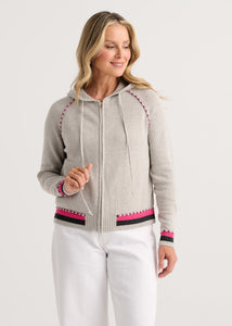 ZIP-UP HOODIE SWEATER | STRIPE TRIM-Jackets & Sweaters-ZAKET & PLOVER-Coriander