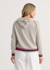ZIP-UP HOODIE SWEATER | STRIPE TRIM-Jackets & Sweaters-ZAKET & PLOVER-Coriander