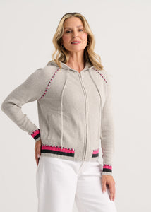ZIP-UP HOODIE SWEATER | STRIPE TRIM-Jackets & Sweaters-ZAKET & PLOVER-XSMALL-MARL-Coriander