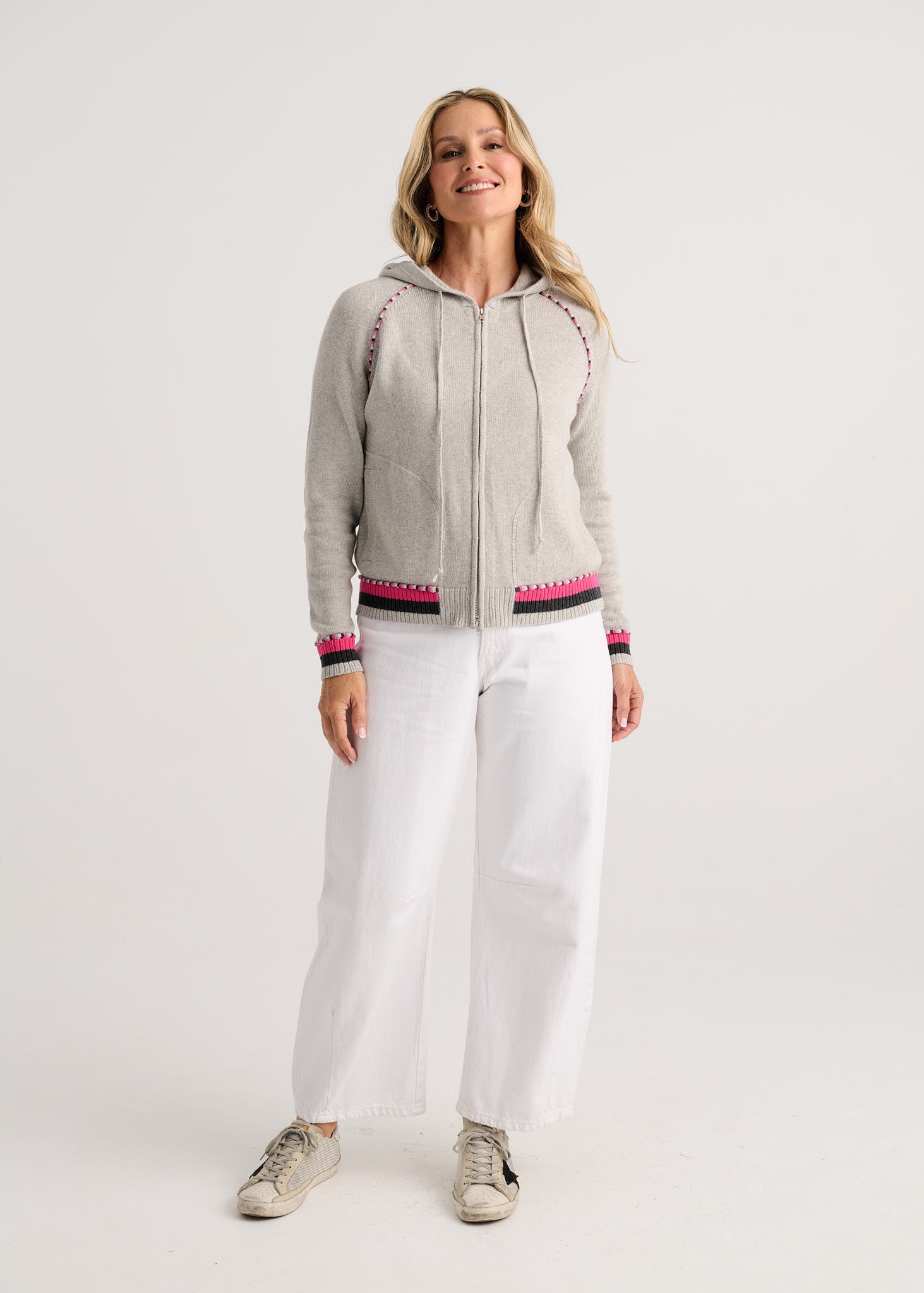 ZIP-UP HOODIE SWEATER | STRIPE TRIM-Jackets & Sweaters-ZAKET & PLOVER-Coriander