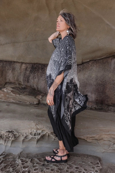 GODDESS DUSTER KIMONO | STARGAZER with CELESTIAL PRINT-Jackets & Sweaters-MARKET OF STARS-Coriander