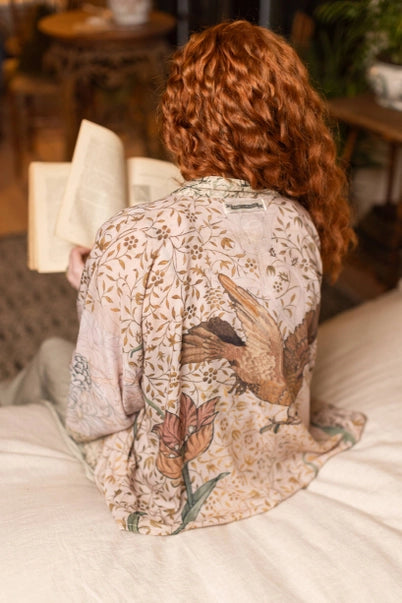 PIXIE DUSTER CROPPED KIMONO | FOLKLORE with BIRD of PEACE-Jackets & Sweaters-MARKET OF STARS-Coriander