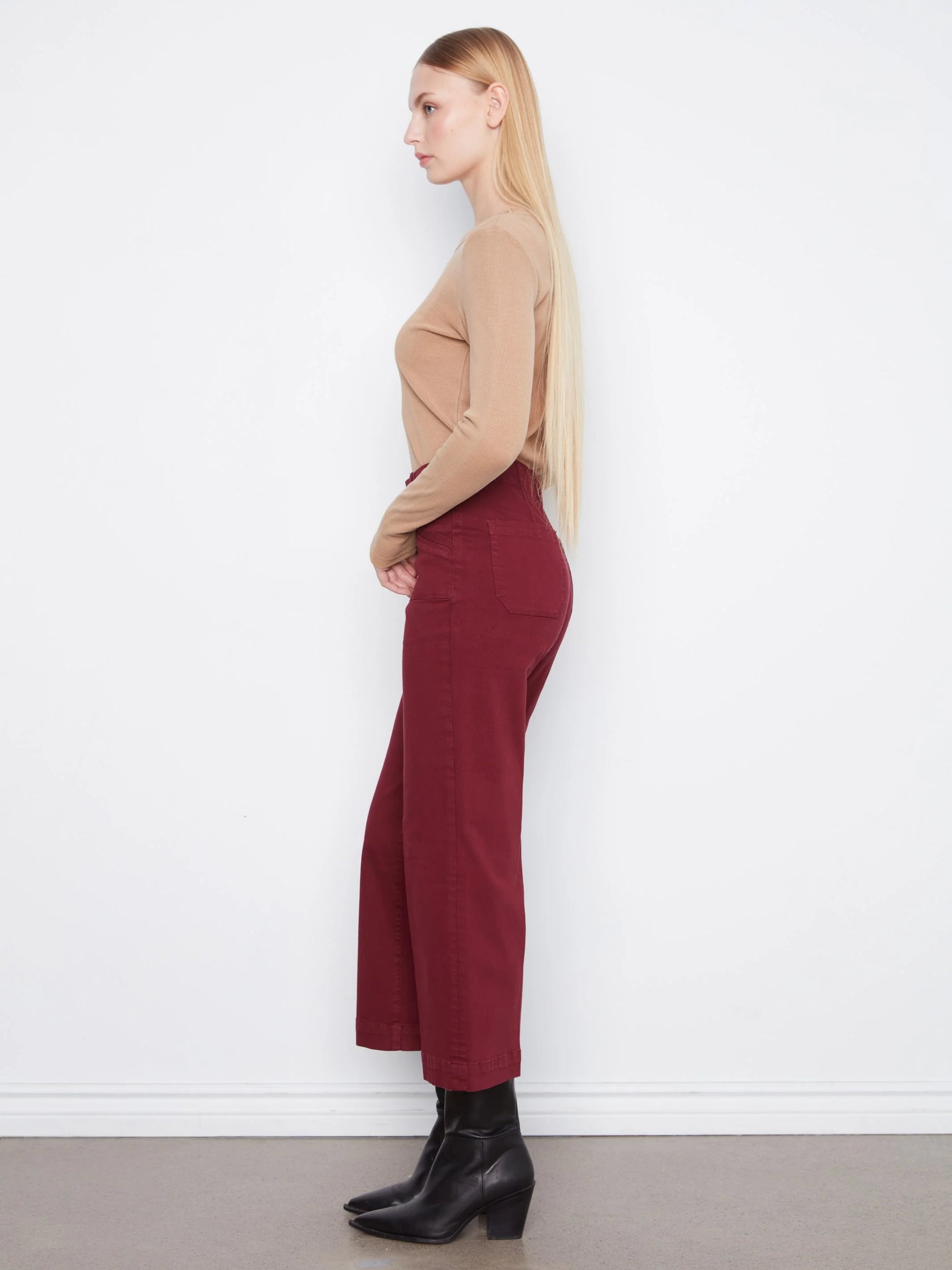 CROPPED WIDE LEG PANTS | MERLOT-Denim-CHARLIE B-Coriander