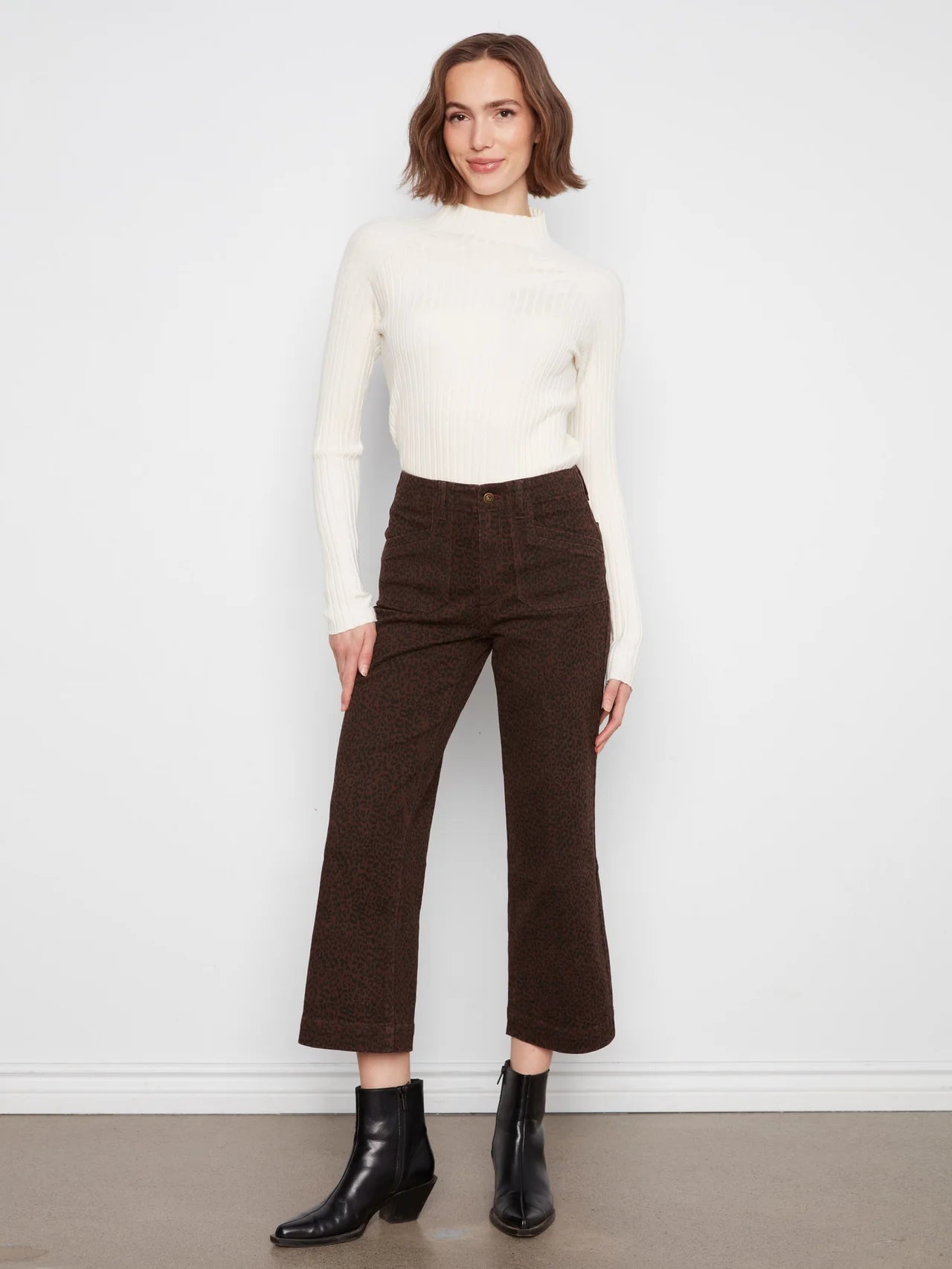 CROPPED WIDE LEG PANTS | TWILL: LEOPARD