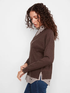 FOOLER SWEATER | V-NECK: COFFEE-Jackets & Sweaters-CHARLIE B-Coriander