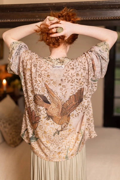 PIXIE DUSTER CROPPED KIMONO | FOLKLORE with BIRD of PEACE-Jackets & Sweaters-MARKET OF STARS-Coriander