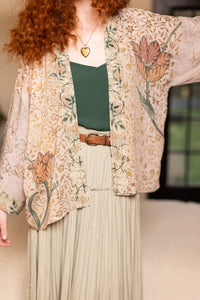 PIXIE DUSTER CROPPED KIMONO | FOLKLORE with BIRD of PEACE-Jackets & Sweaters-MARKET OF STARS-Coriander