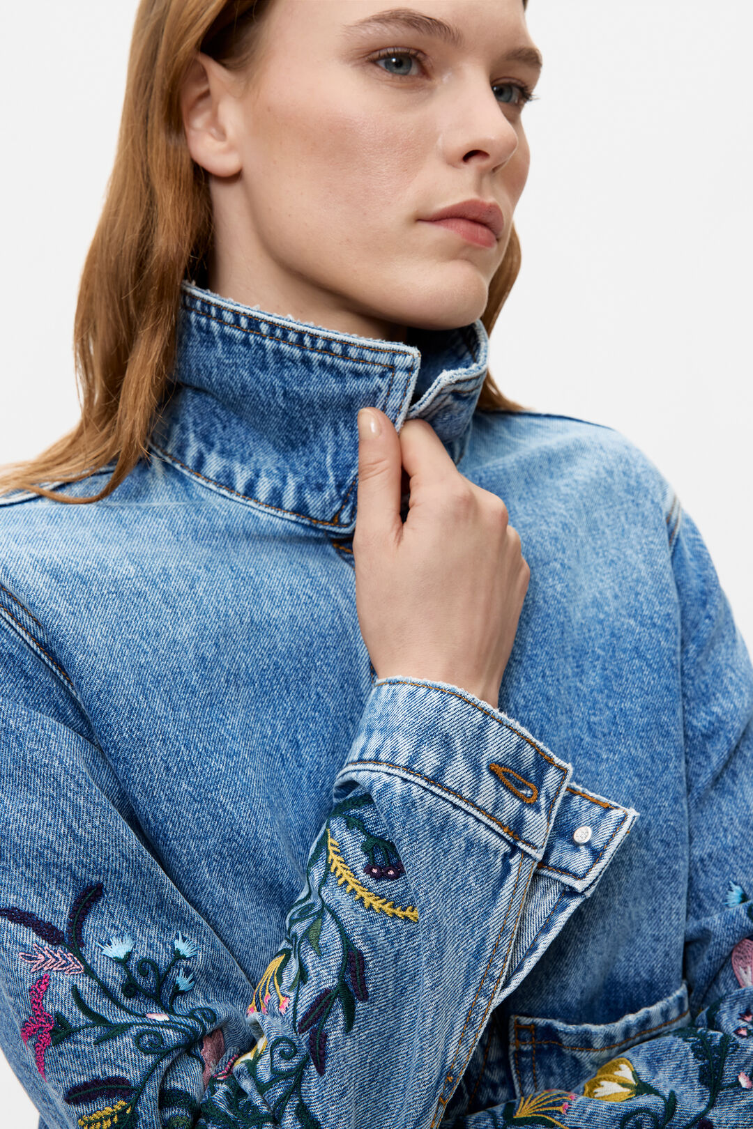 DENIM EMBROIDERED DESIGUAL JACKET