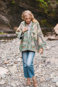 FLEECE COTTAGE CARDIGAN KIMONO JACKET | EARTH & SKY with TREES-Jackets & Sweaters-MARKET OF STARS-Coriander