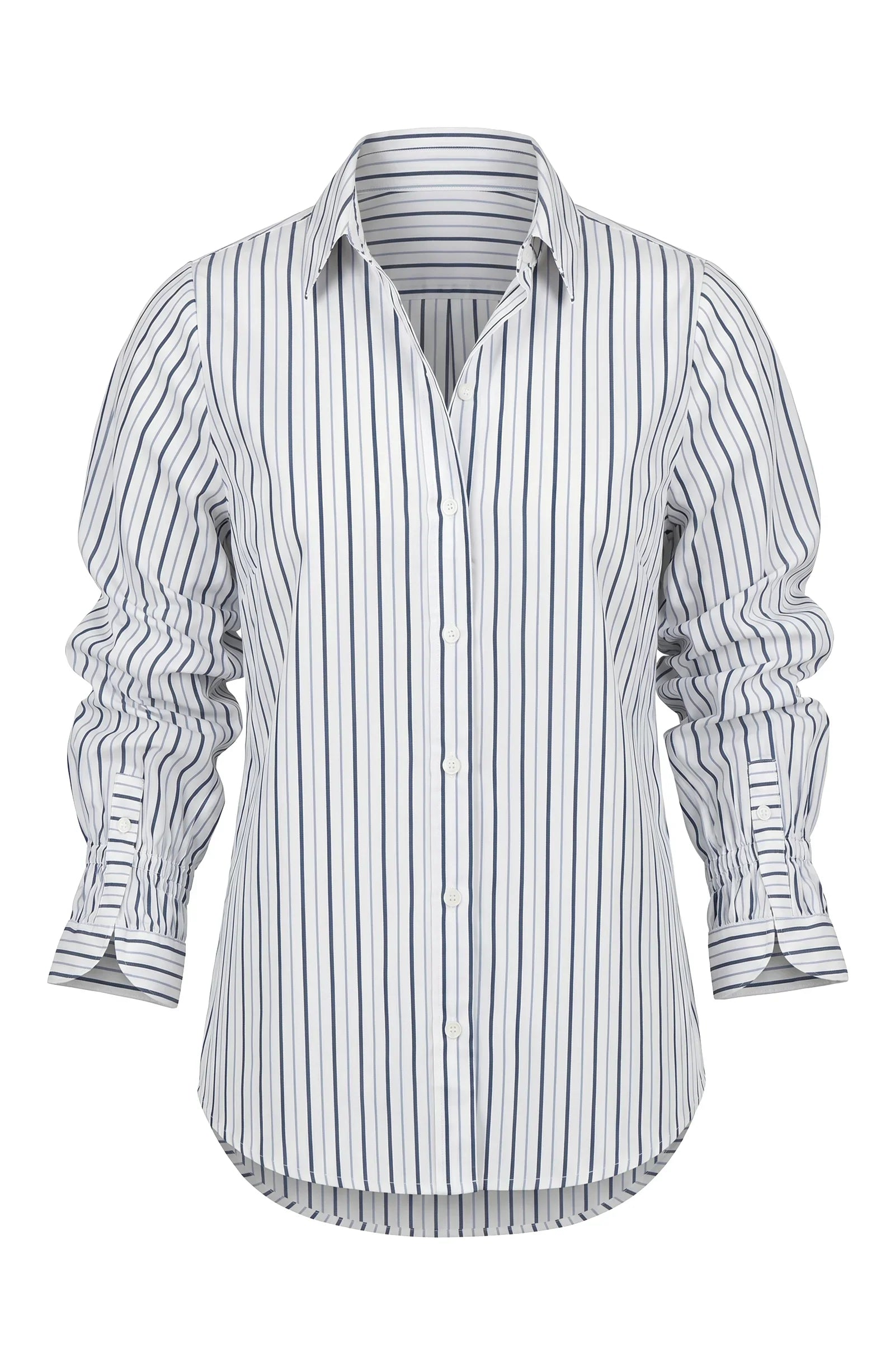 WOMEN'S SHIRT| BUTTON FRONT: NAVY STRIPE