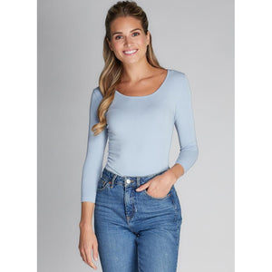 3/4 SCOOP NECK TOP-Top-CEST MOI-ONE SIZE-Blue-Coriander