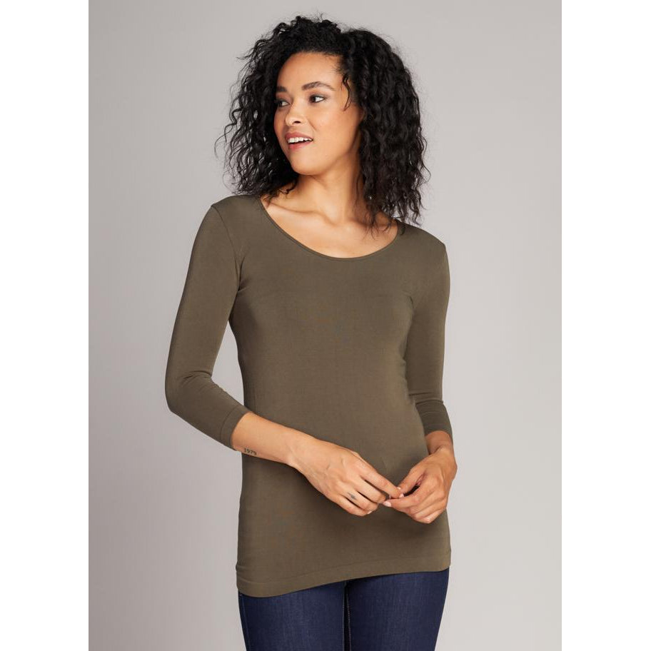 3/4 SCOOP NECK TOP-Top-CEST MOI-ONE SIZE-OLIVE-Coriander