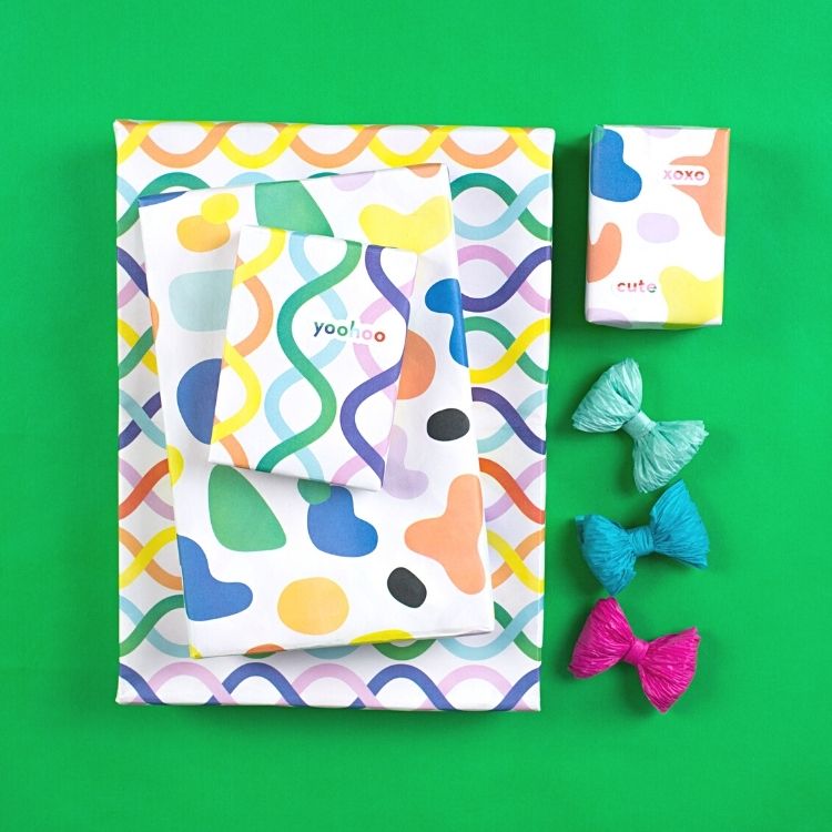 BLOBS & SPIRALS WRAPPING PAPER-Books & Stationery-WRAPPILY-Coriander