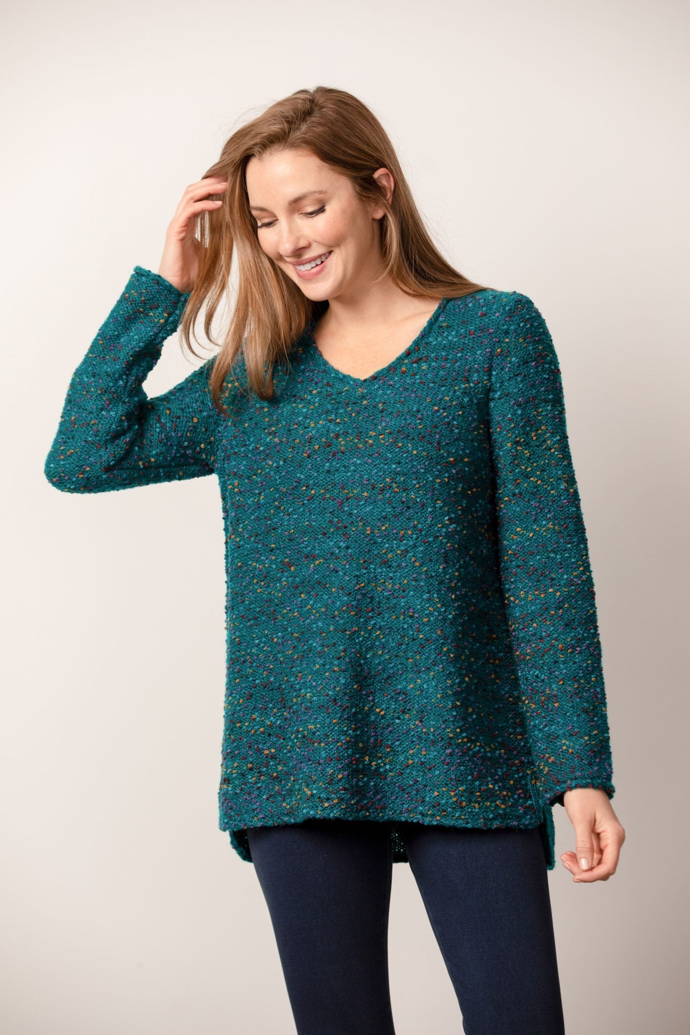 CONFETTI V NECK-Jackets & Sweaters-HABITAT-XSMALL-TEAL-Coriander