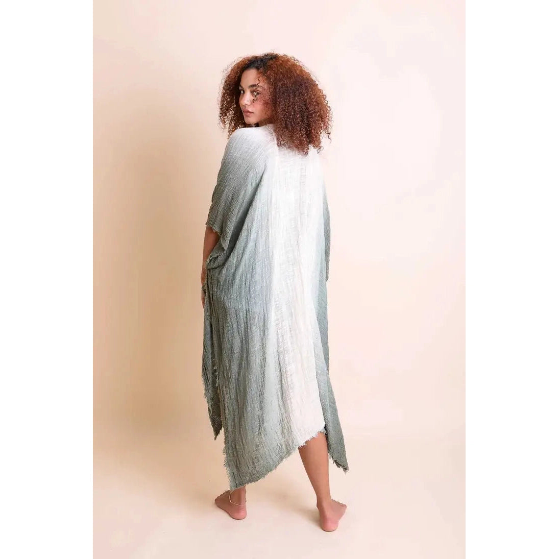 COTTON BOHEMIAN OMBRE KIMONO-Scarves & Wraps-LETO ACCESSORIES-Coriander