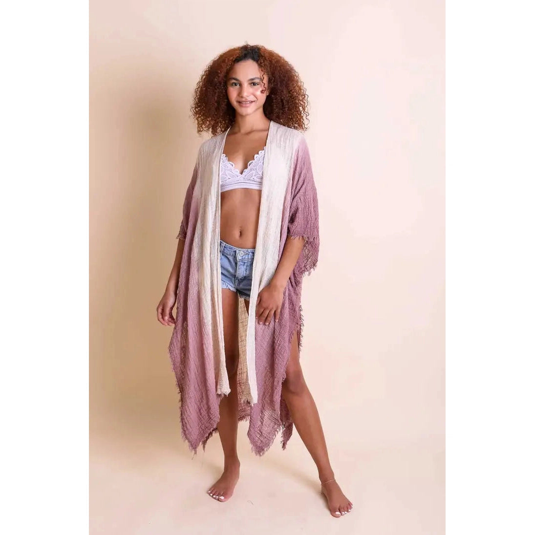 COTTON BOHEMIAN OMBRE KIMONO-Scarves & Wraps-LETO ACCESSORIES-ONE-MAUVE-Coriander