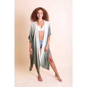 COTTON BOHEMIAN OMBRE KIMONO-Scarves & Wraps-LETO ACCESSORIES-ONE-SAGE-Coriander