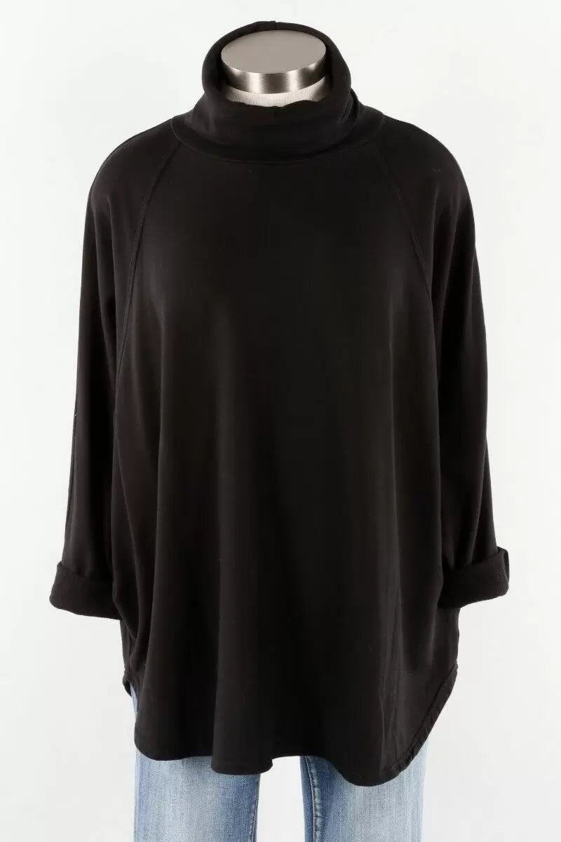 COWL NECK OVERSIZED FLEECE SWEARSHIRT-Tops-CUT LOOSE-ONESIZE-BLACK-Coriander