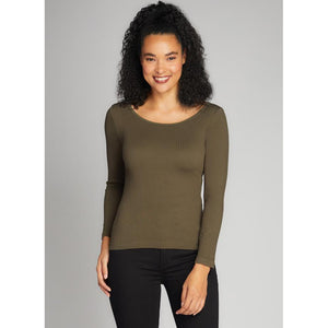 CREW NECK RIBBED TOP-Top-CEST MOI-ONE-OLIVE-Coriander