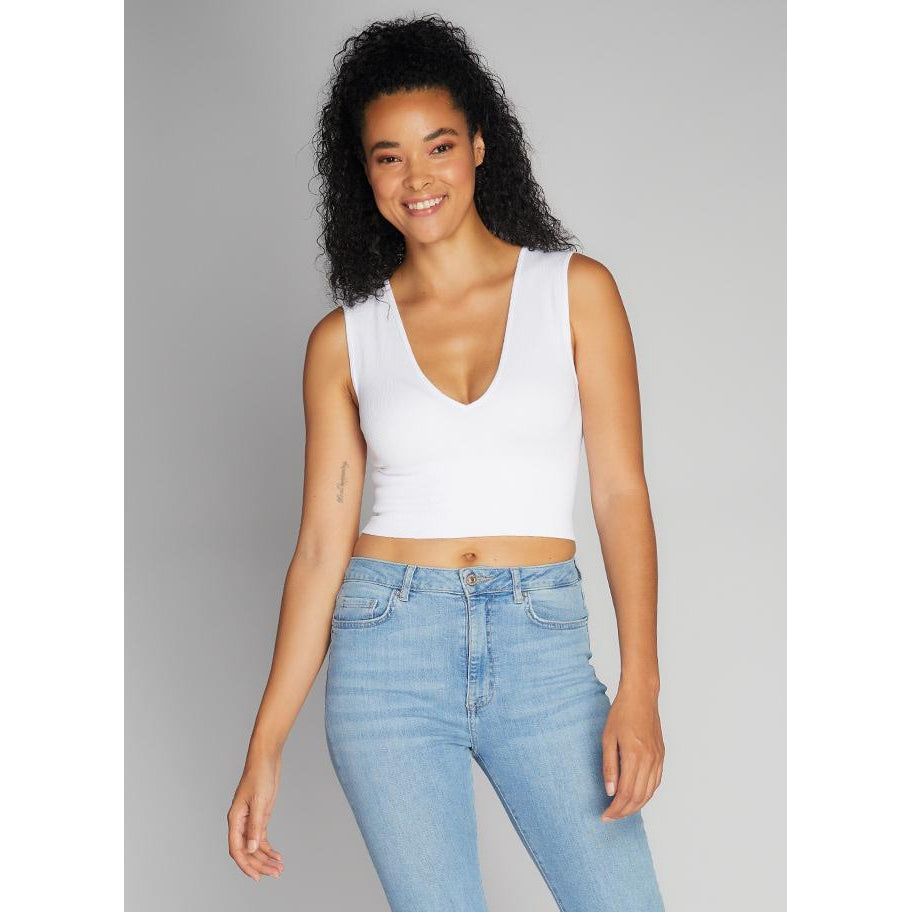 DEEP V RIB TOP-Top-CEST MOI-SMALL-MED-White-Coriander