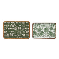 ENAMELLED ACACIA WOOD TRAYS- GARDEN PRINT-Home Decor-CREATIVE COOP-Coriander