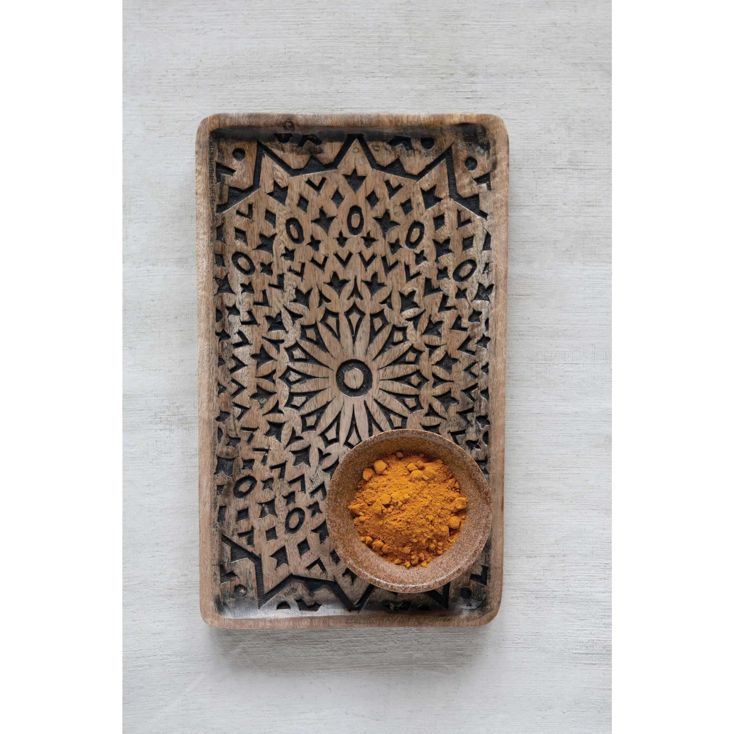 HAND-CARVED MANGO WOOD TRAY-Home Decor-CREATIVE COOP-Coriander