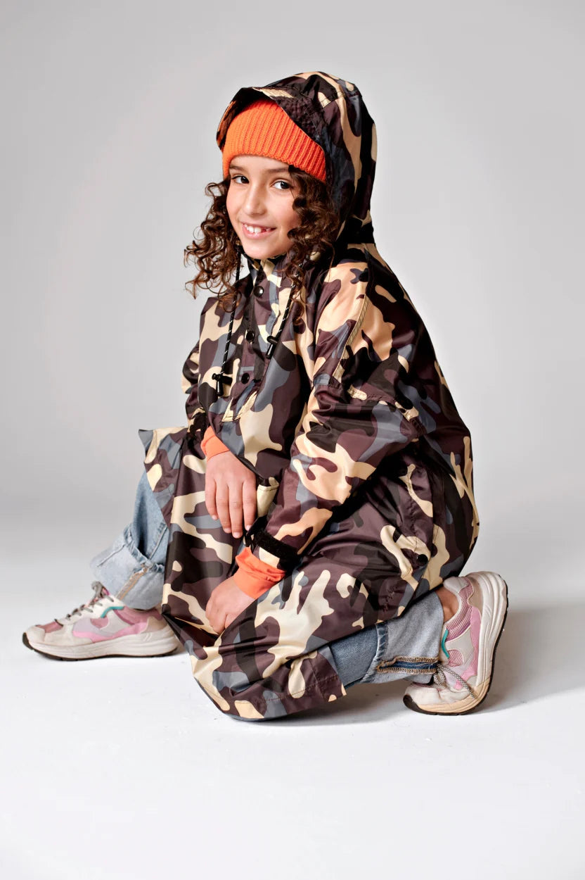 KIDS JUNGLE CAMO PONCHO-Raincoat-RAIN KISS-Coriander