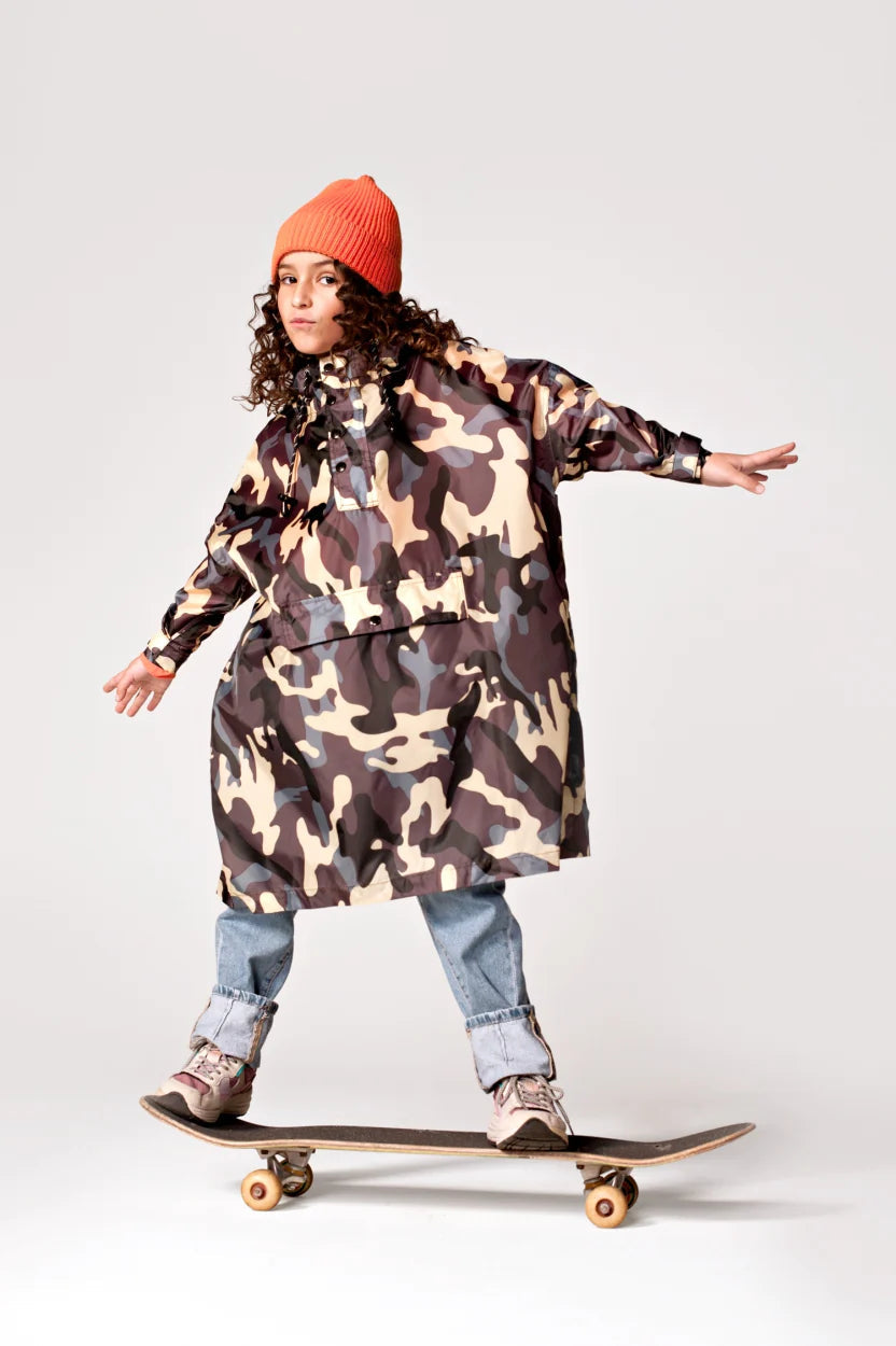 KIDS RAIN PONCHO | JUNGLE CAMO-Raincoat-RAIN KISS-Coriander