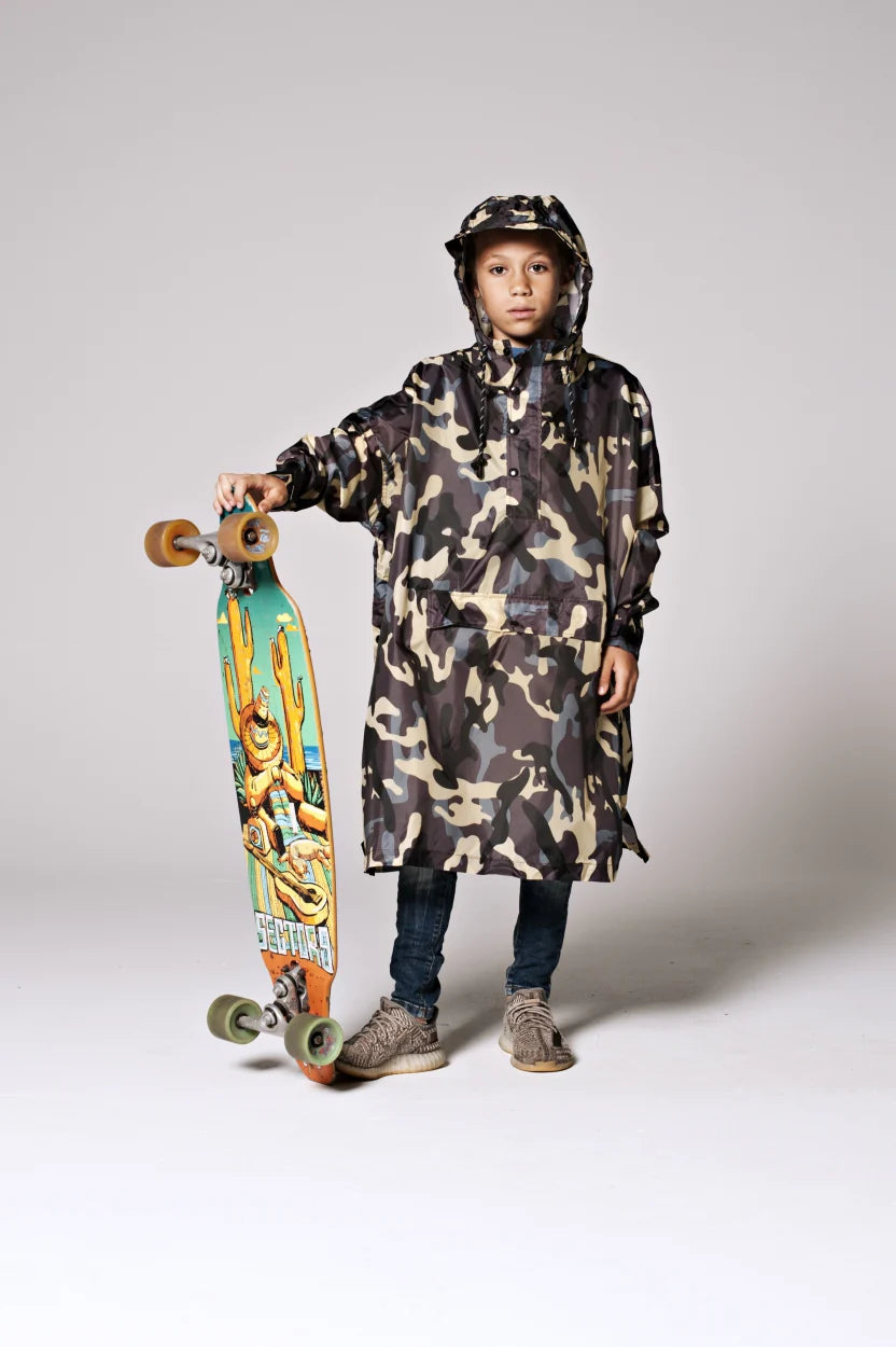 KIDS RAIN PONCHO | JUNGLE CAMO-Raincoat-RAIN KISS-Coriander