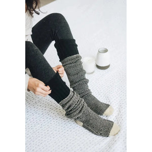 OPEN WORK TWO-TONE LOUNGE SOCKS-socks-LETO ACCESSORIES-ONE-Black-Coriander