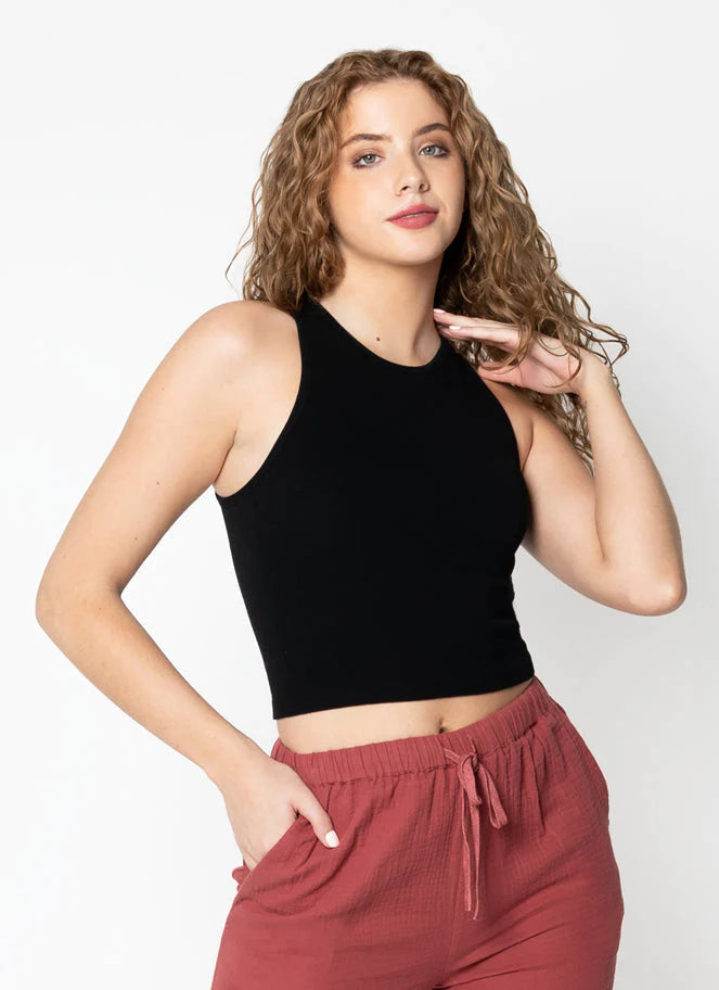 RIBBED CROPPED TANK-Basics-CEST MOI-ONE-Black-Coriander