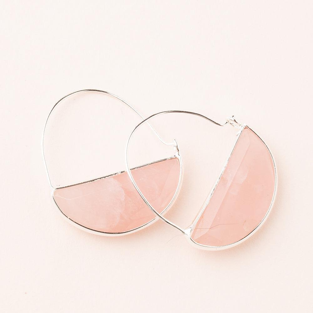 STONE PRISM HOOP EARRINGS-Earring-SCOUT-ROSE QUARTZ-SILVER-Coriander