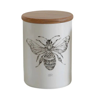 STONEWARE CANISTER WITH BEE-Home Decor-CREATIVE COOP-Coriander