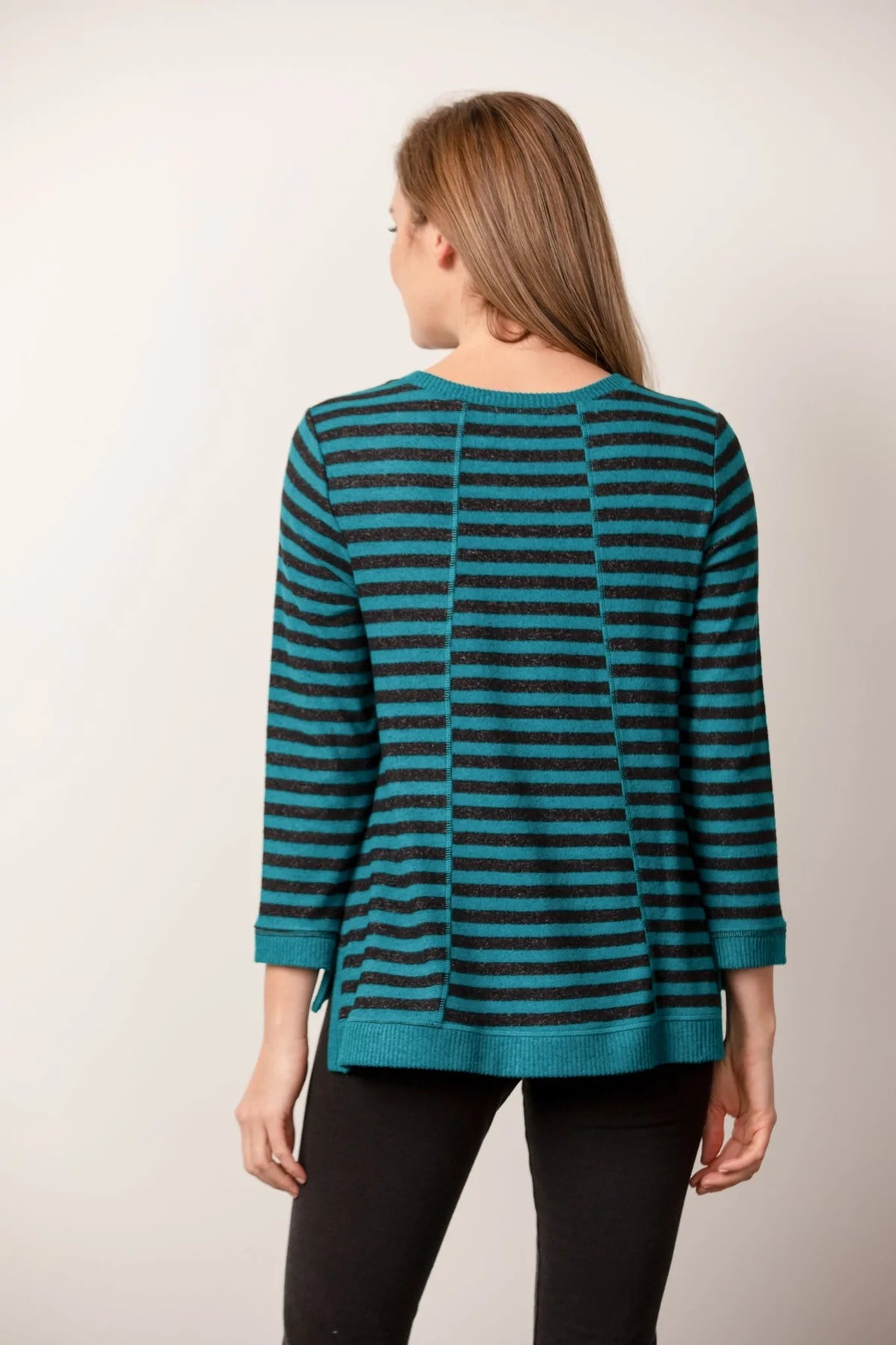 STRIPED FLEECE HI LO TOP-Sweaters Pullover-HABITAT-Coriander