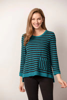 STRIPED FLEECE HI LO TOP-Sweaters Pullover-HABITAT-XSMALL-TEAL-Coriander