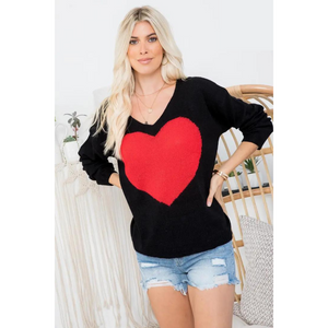 SWEET LOVELY HEART SWEATER-Sweaters Pullover-SWEET LOVELY-SMALL-MED-Black-Coriander